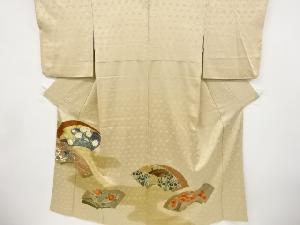 リサイクル　地紙に草花模様刺繍一つ紋色留袖(重ね衿付き)
